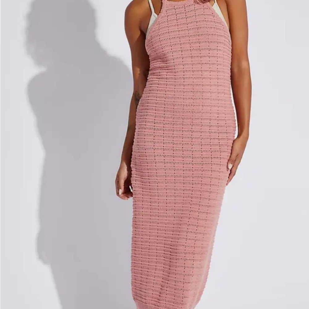 Free People Beach Mallorca Sweater Knit Midi Dress Rose Fauxchet